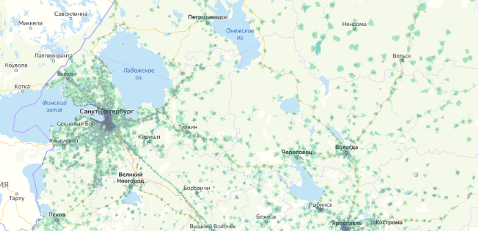 Зона покрытия МТС на карте Владимир 